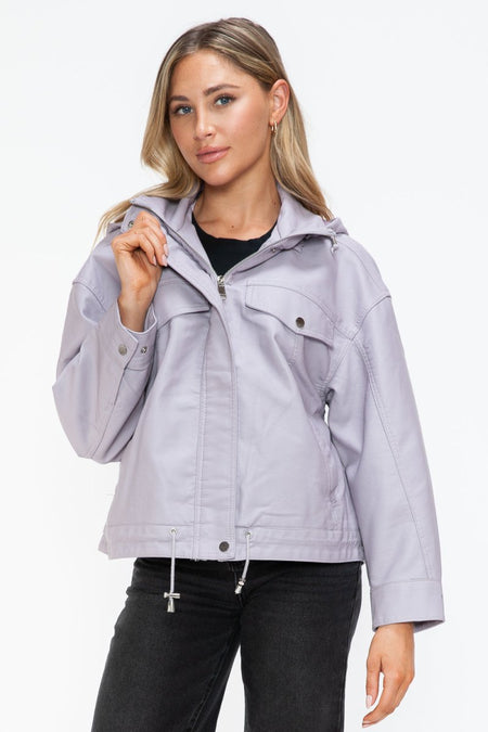 How Dare U Drawstring Hem PU Leather Zip Up Jacket - S. M. & Co.