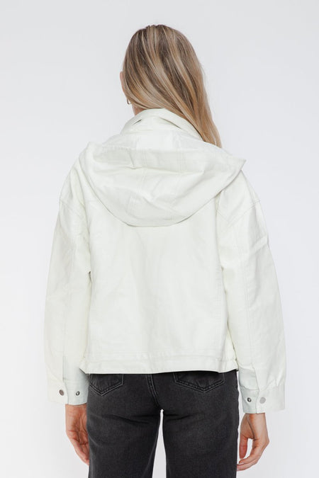 How Dare U Drawstring Hem PU Leather Zip Up Jacket - S. M. & Co.