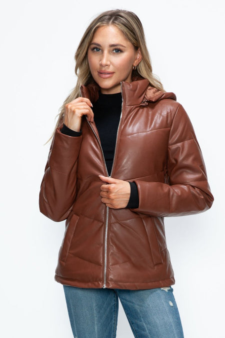 How Dare U Pocketed Zip Up Puffer Jacket with Removable Hood - S. M. & Co.