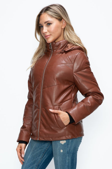 How Dare U Pocketed Zip Up Puffer Jacket with Removable Hood - S. M. & Co.