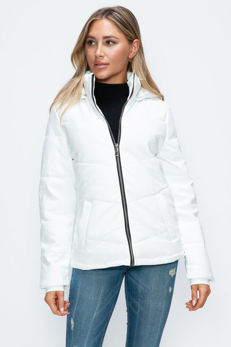 How Dare U Pocketed Zip Up Puffer Jacket with Removable Hood - S. M. & Co.