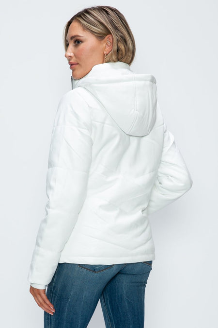 How Dare U Pocketed Zip Up Puffer Jacket with Removable Hood - S. M. & Co.