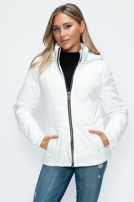 How Dare U Pocketed Zip Up Puffer Jacket with Removable Hood - S. M. & Co.