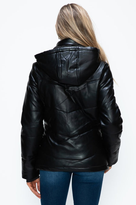 How Dare U Pocketed Zip Up Puffer Jacket with Removable Hood - S. M. & Co.