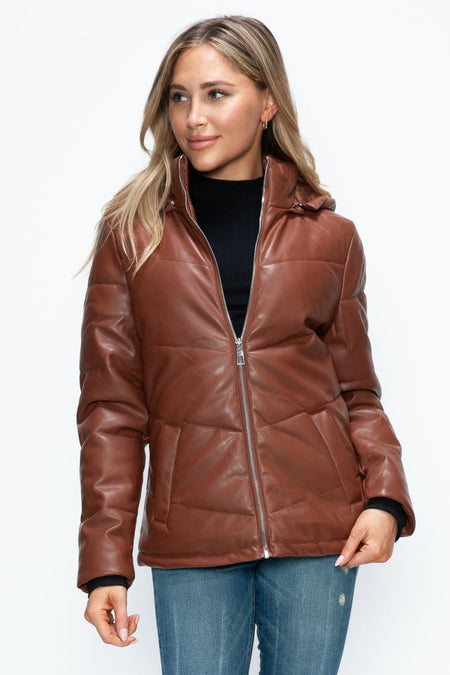 How Dare U Pocketed Zip Up Puffer Jacket with Removable Hood - S. M. & Co.