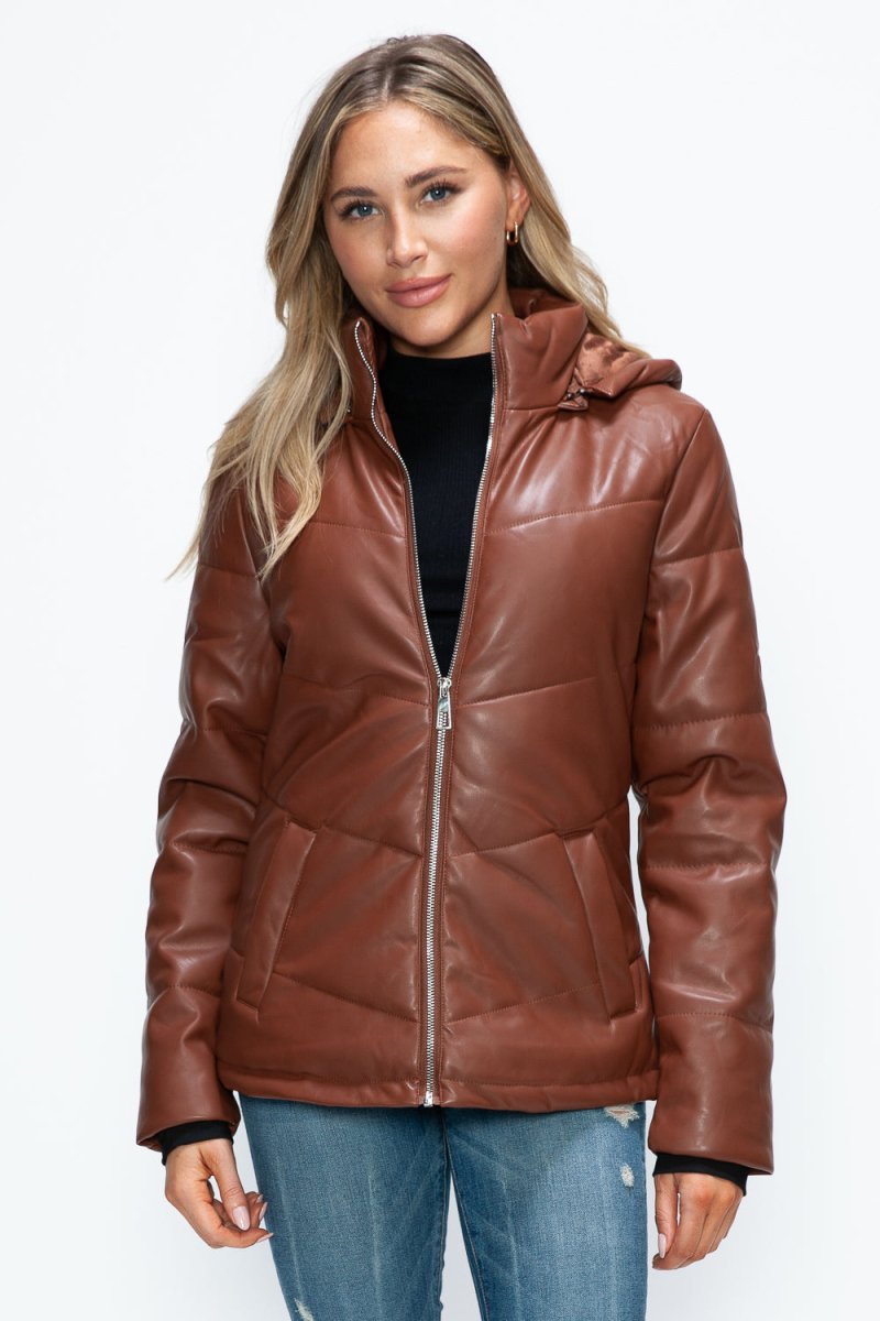 How Dare U Pocketed Zip Up Puffer Jacket with Removable Hood - S. M. & Co.