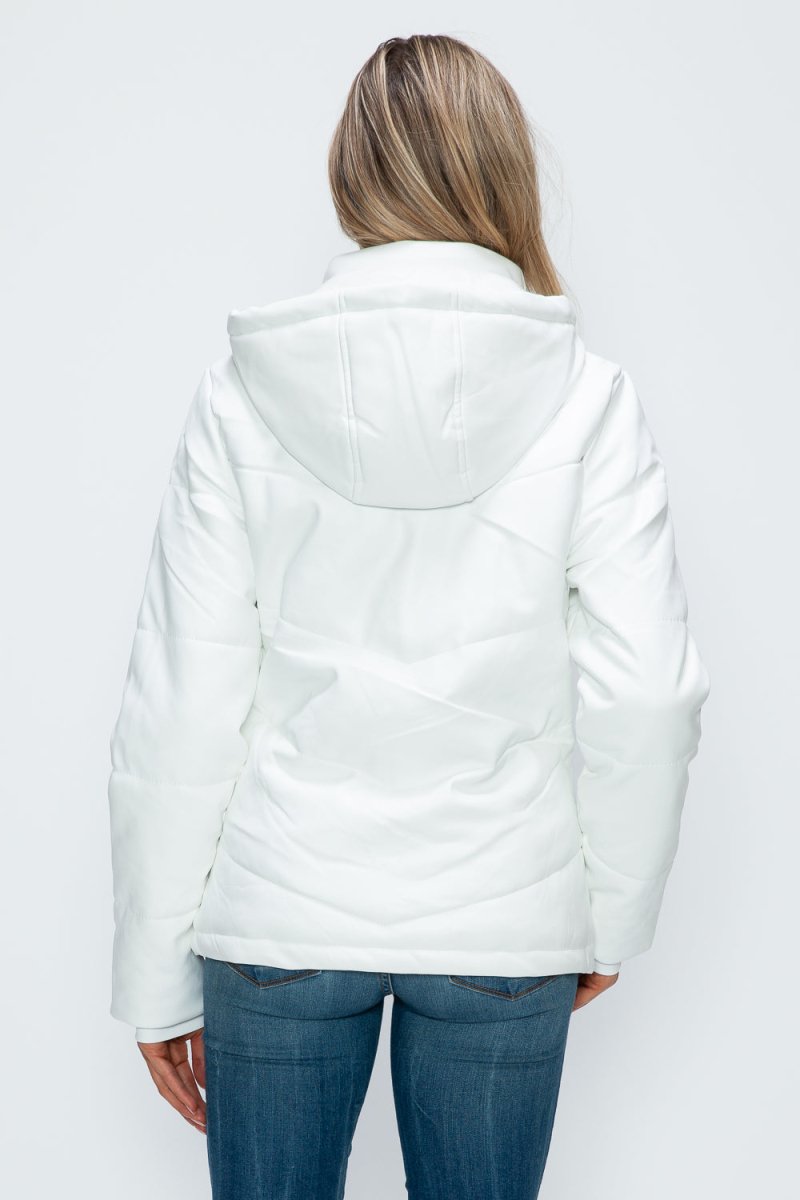 How Dare U Pocketed Zip Up Puffer Jacket with Removable Hood - S. M. & Co.