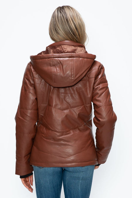 How Dare U Pocketed Zip Up Puffer Jacket with Removable Hood - S. M. & Co.