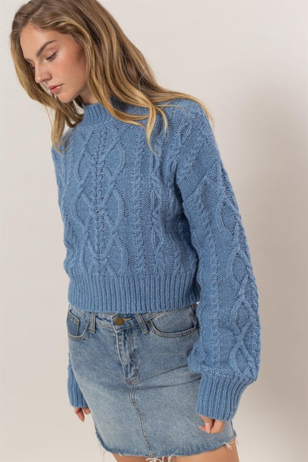 HYFVE Cable - Knit Mock Neck Dropped Shoulder Sweater - S. M. & Co.