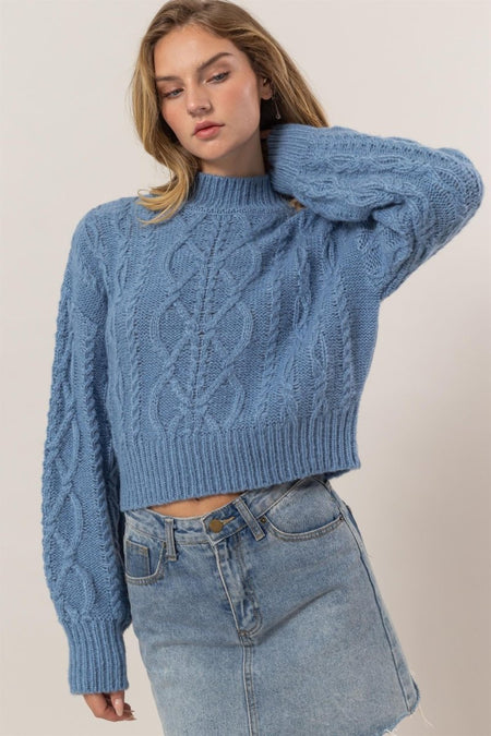 HYFVE Cable - Knit Mock Neck Dropped Shoulder Sweater - S. M. & Co.