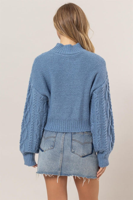 HYFVE Cable - Knit Mock Neck Dropped Shoulder Sweater - S. M. & Co.