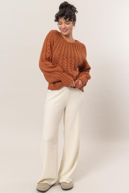 HYFVE Cable - Knit Round Neck Raglan Sleeve Sweater - S. M. & Co.