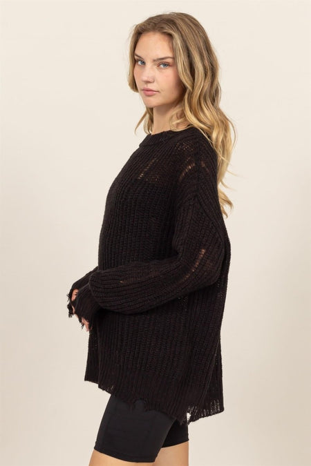 HYFVE Distressed Long Sleeve Knit Top - S. M. & Co.