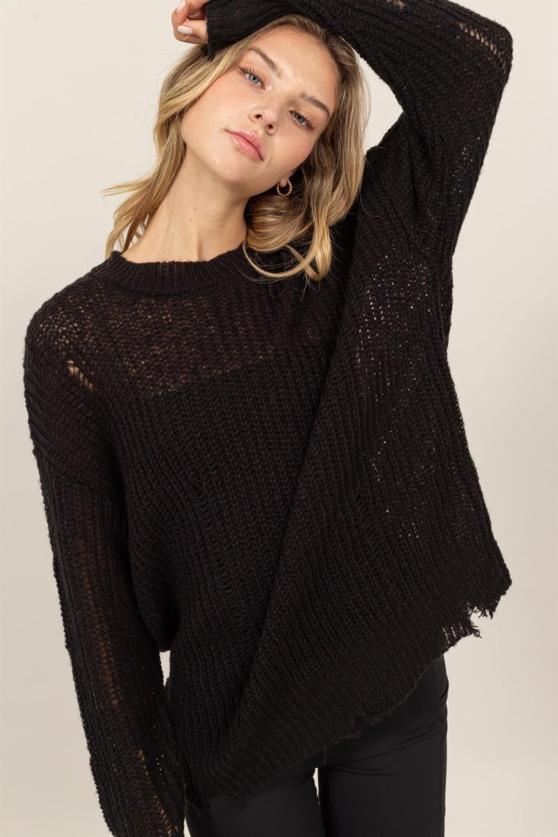 HYFVE Distressed Long Sleeve Knit Top - S. M. & Co.