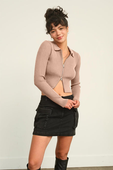 HYFVE Ribbed Double Zip Cropped Cardigan - S. M. & Co. Cardigan