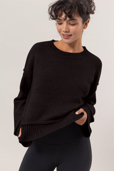 HYFVE Round Neck Dropped Shoulder Ribbed Sweater - S. M. & Co.