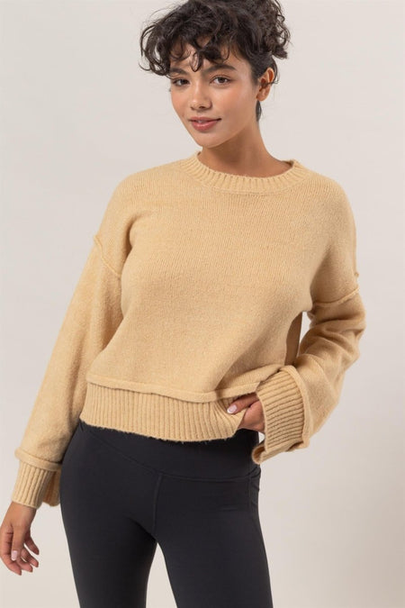 HYFVE Round Neck Dropped Shoulder Ribbed Sweater - S. M. & Co.