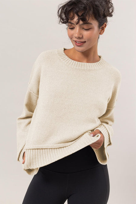 HYFVE Round Neck Dropped Shoulder Ribbed Sweater - S. M. & Co.