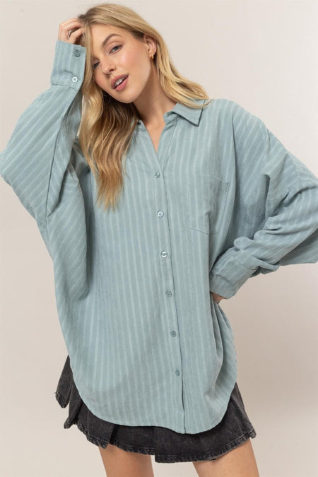 HYFVE Stripe Button Down Long Sleeve Oversized Shirt - S. M. & Co.