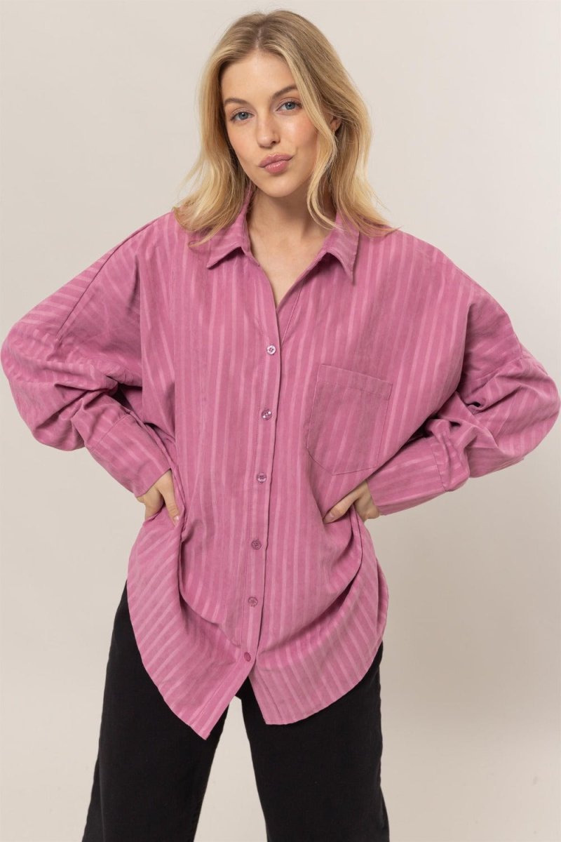 HYFVE Stripe Button Down Long Sleeve Oversized Shirt - S. M. & Co.