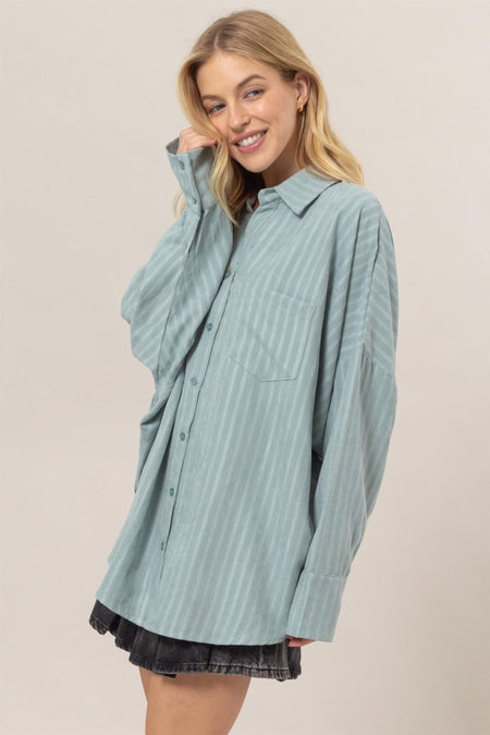 HYFVE Stripe Button Down Long Sleeve Oversized Shirt - S. M. & Co.