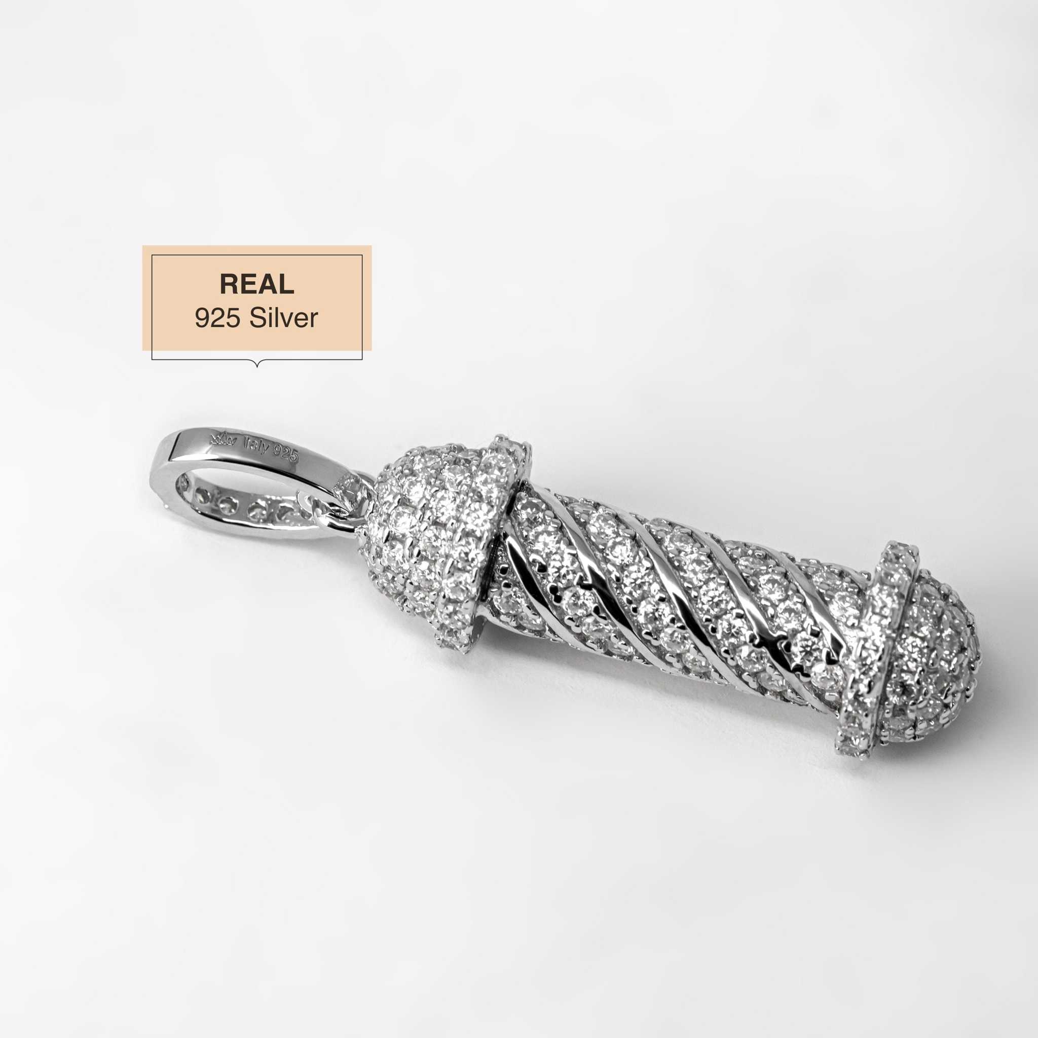 Barber Pole Iced Moissanite Pendant - 925 Sterling Silver Men's Hip Hop Jewelry