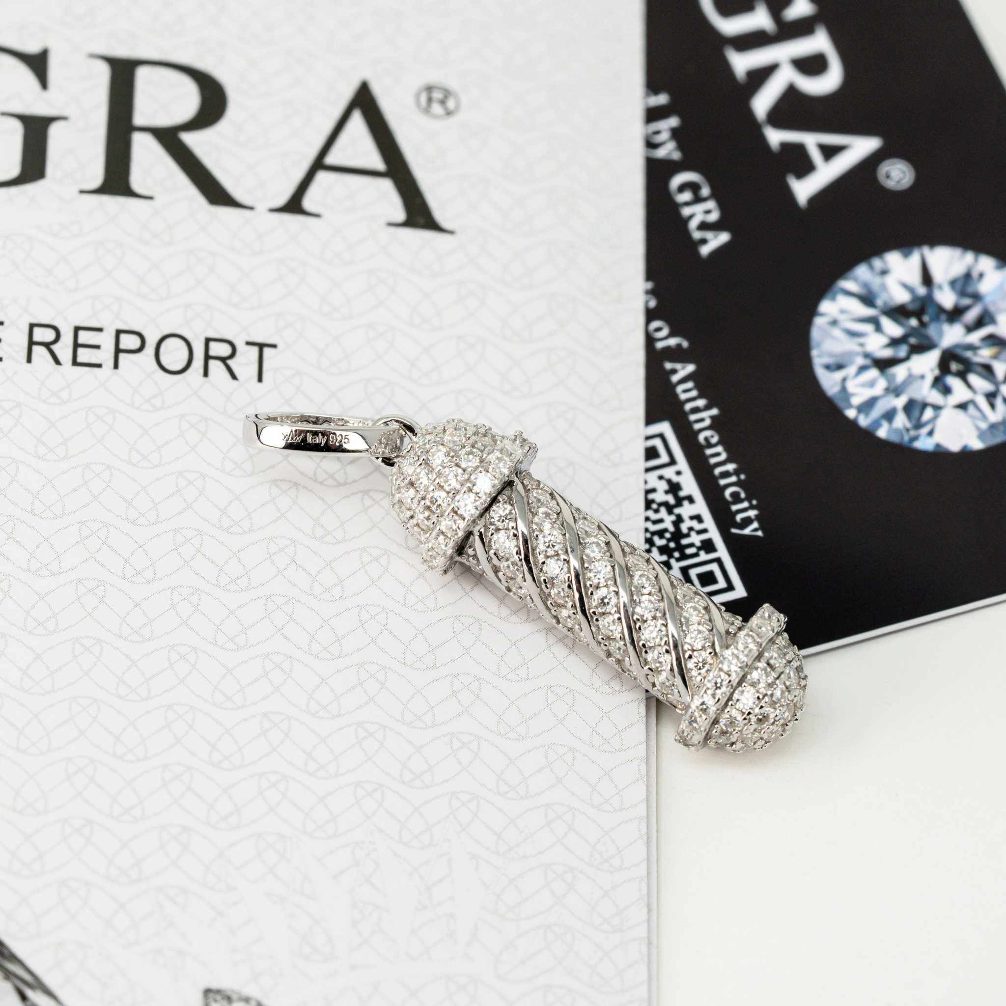 Barber Pole Iced Moissanite Pendant - 925 Sterling Silver Men's Hip Hop Jewelry