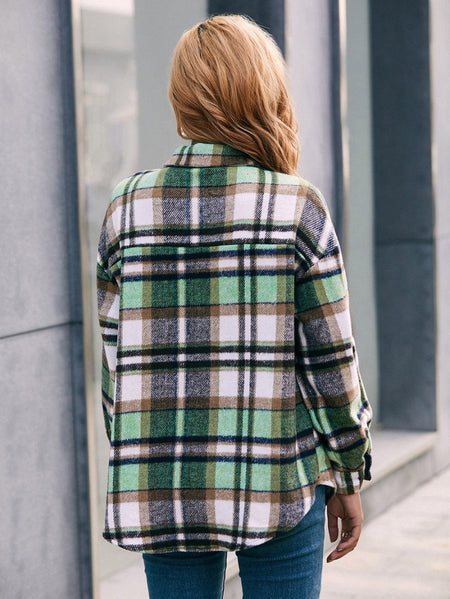 Ivy Lane Meet You Outside Plaid Button Down Curved Hem Shacket - S. M. & Co.