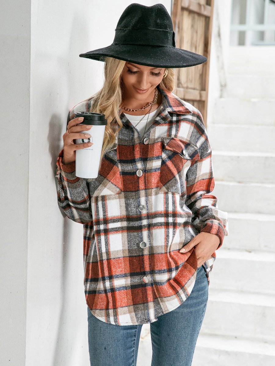 Ivy Lane Meet You Outside Plaid Button Down Curved Hem Shacket - S. M. & Co.