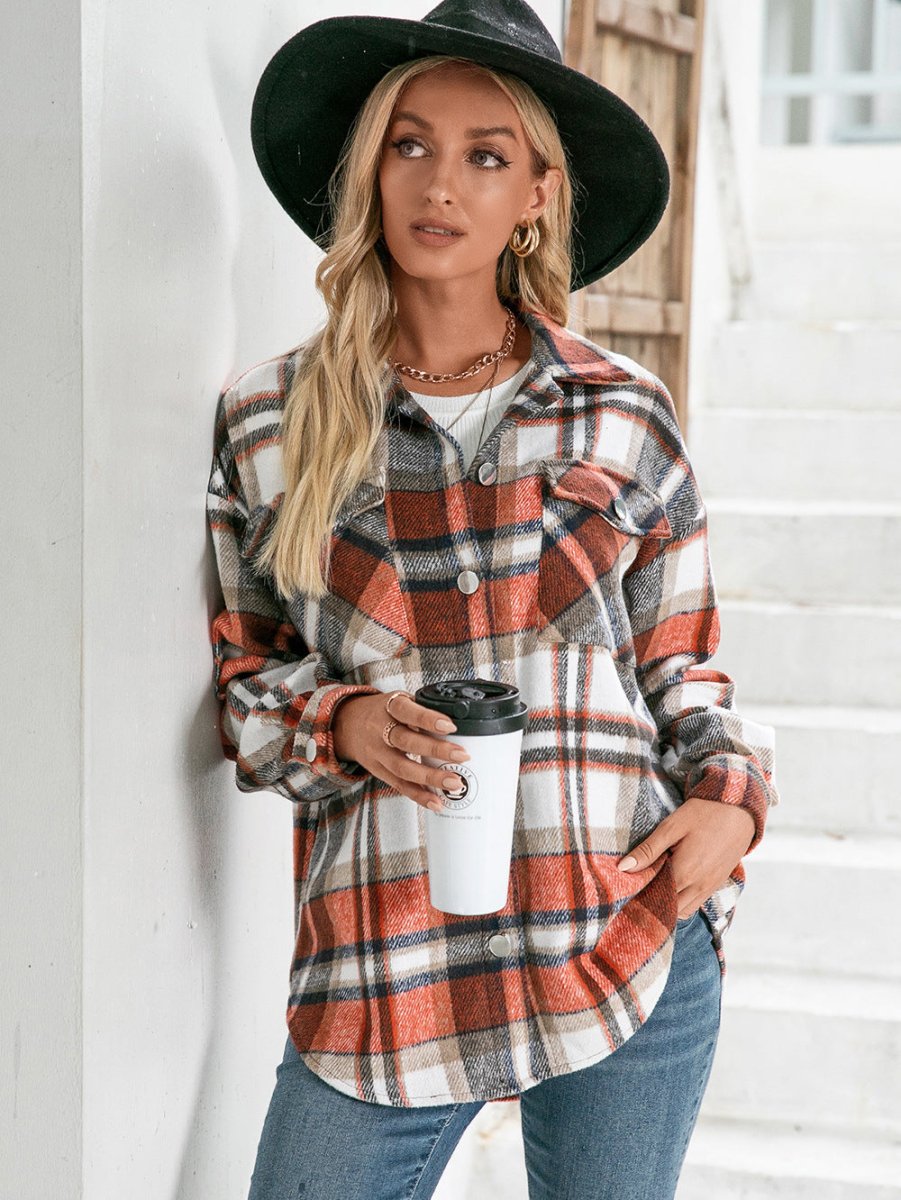 Ivy Lane Meet You Outside Plaid Button Down Curved Hem Shacket - S. M. & Co.