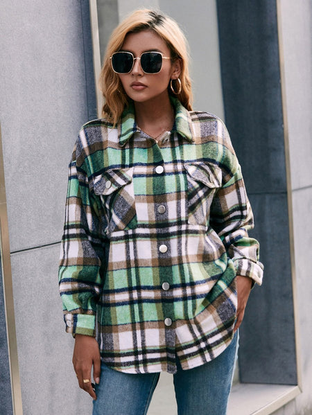 Ivy Lane Meet You Outside Plaid Button Down Curved Hem Shacket - S. M. & Co.