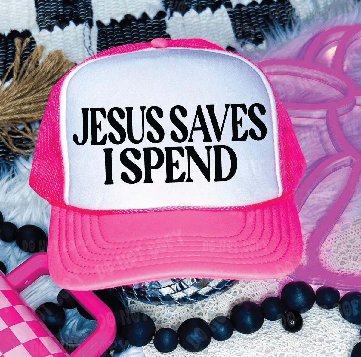 Jesus Saves I spend Neon Pink and White - S. M. & Co.