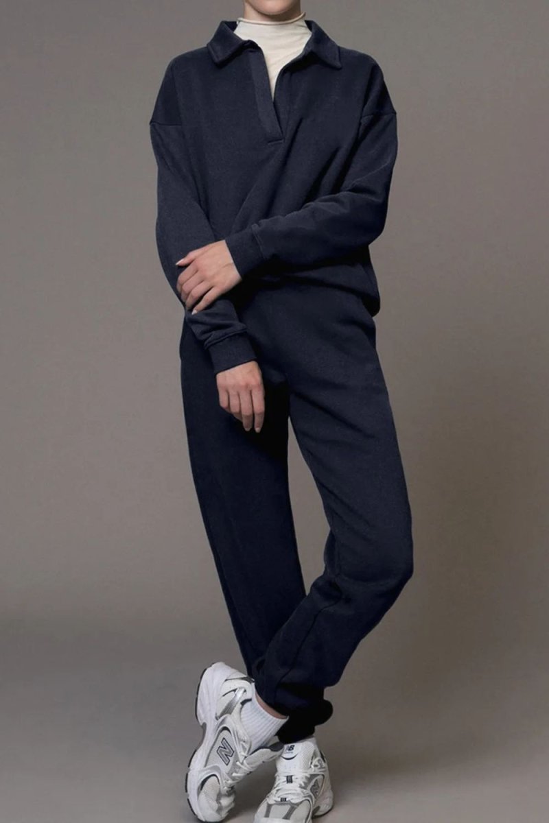 Johnny Collar Long Sleeve Top and Joggers Active Set - S. M. & Co.