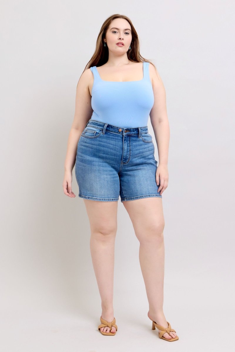 Judy Blue Full Size 2 Button Denim Shorts with Pockets Plus Size - S. M. & Co.