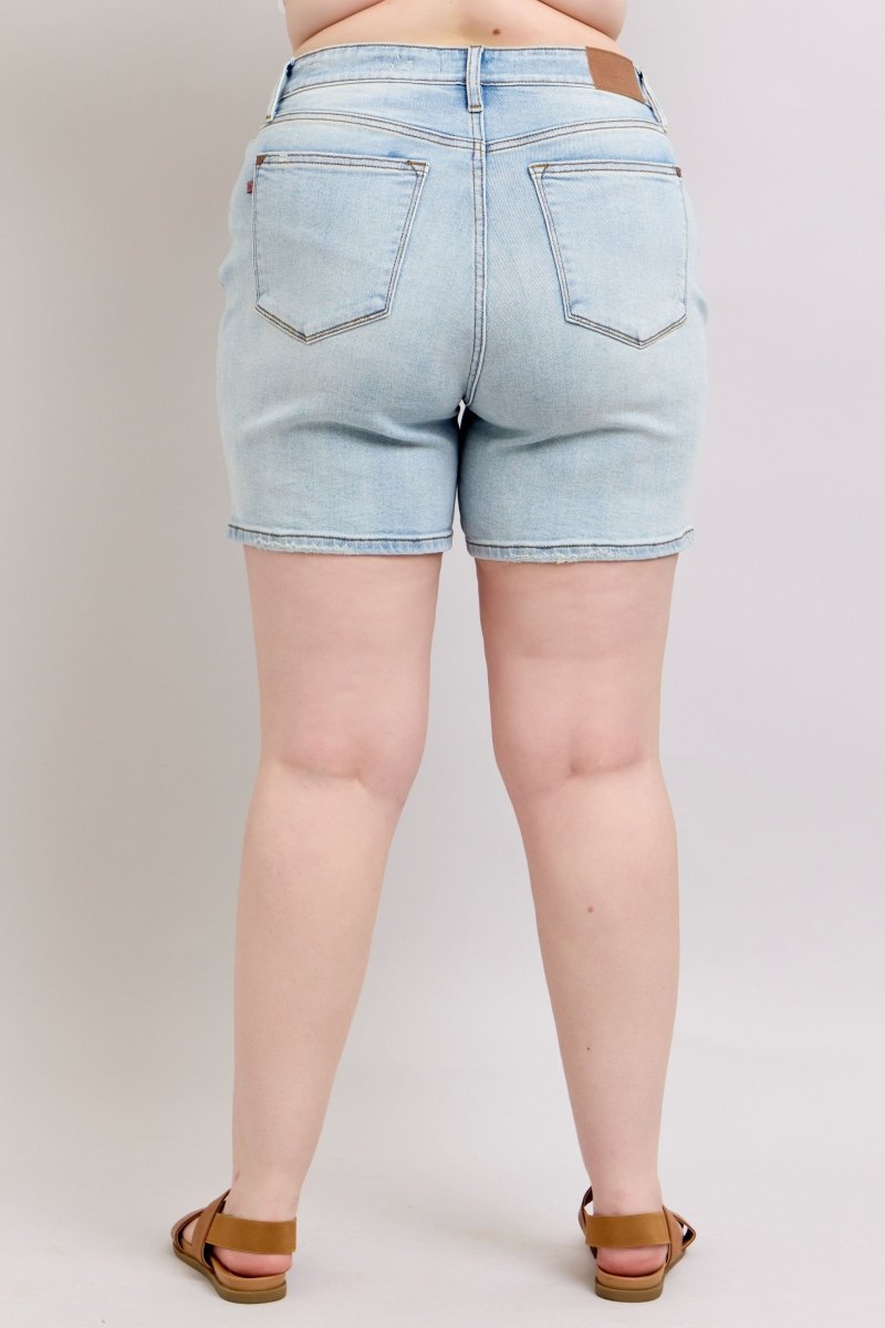 Judy Blue Full Size 2 Button Denim Shorts with Pockets Plus Size - S. M. & Co.