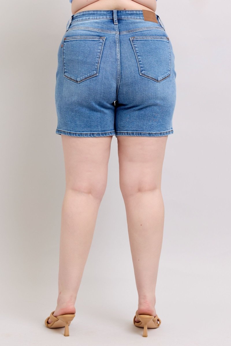 Judy Blue Full Size 2 Button Denim Shorts with Pockets Plus Size - S. M. & Co.