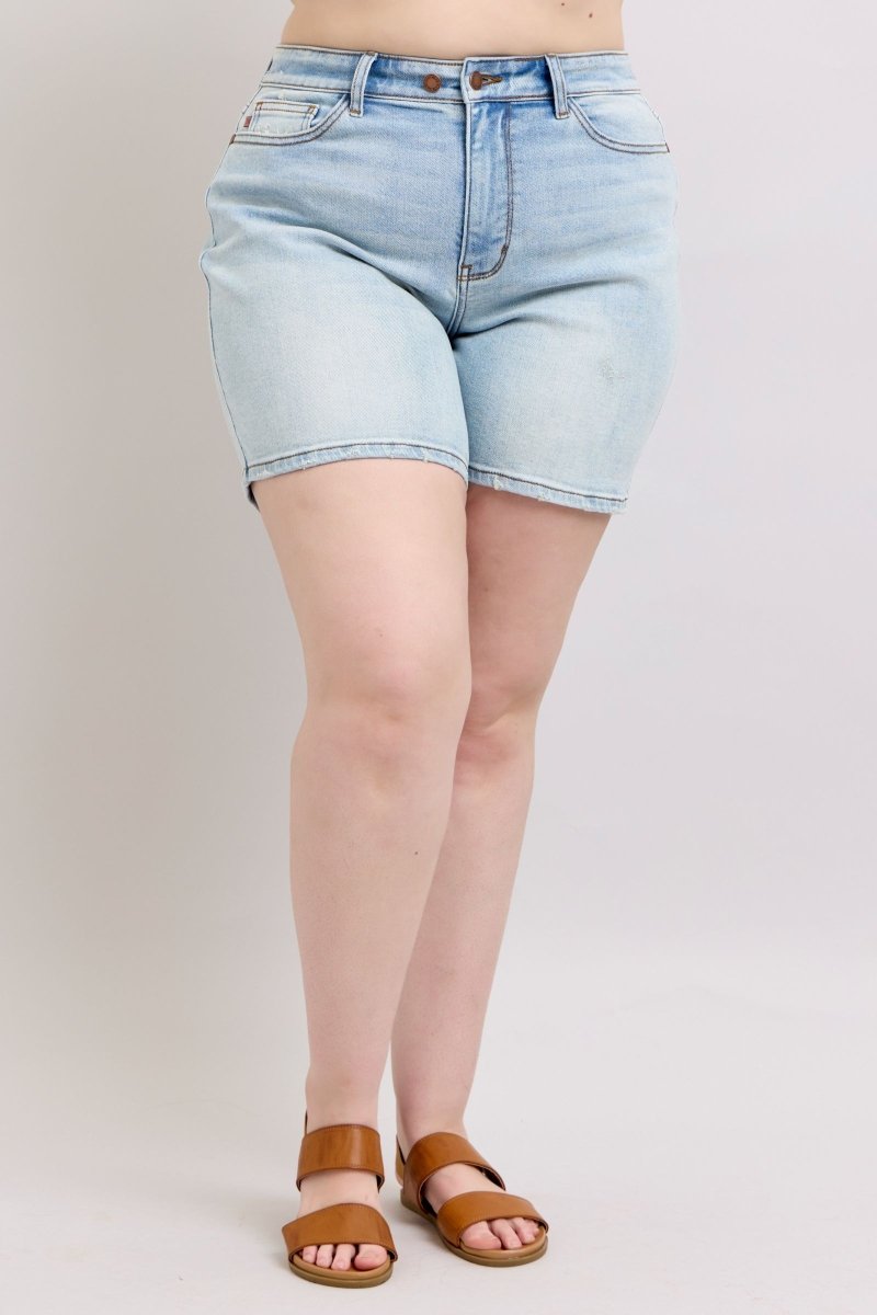 Judy Blue Full Size 2 Button Denim Shorts with Pockets Plus Size - S. M. & Co.