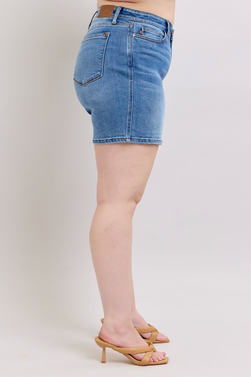 Judy Blue Full Size 2 Button Denim Shorts with Pockets Plus Size - S. M. & Co.