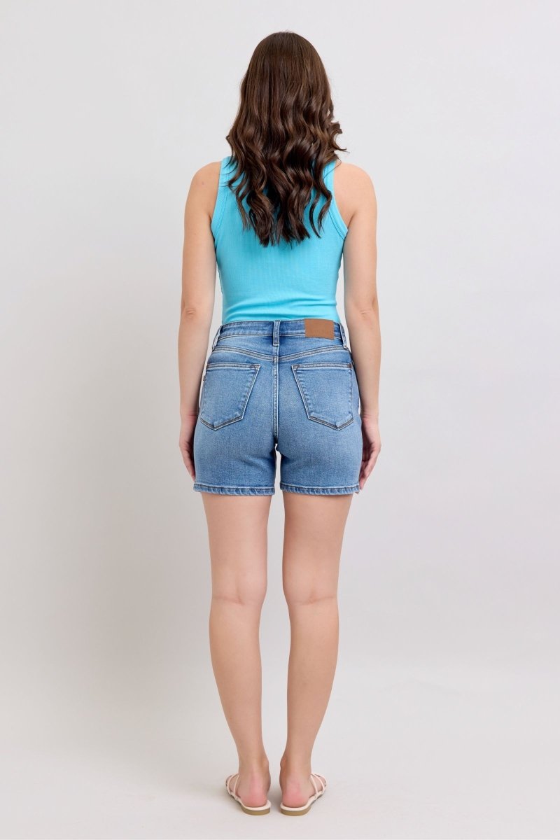 Judy Blue Full Size 2 Button Denim Shorts with Pockets Plus Size - S. M. & Co.