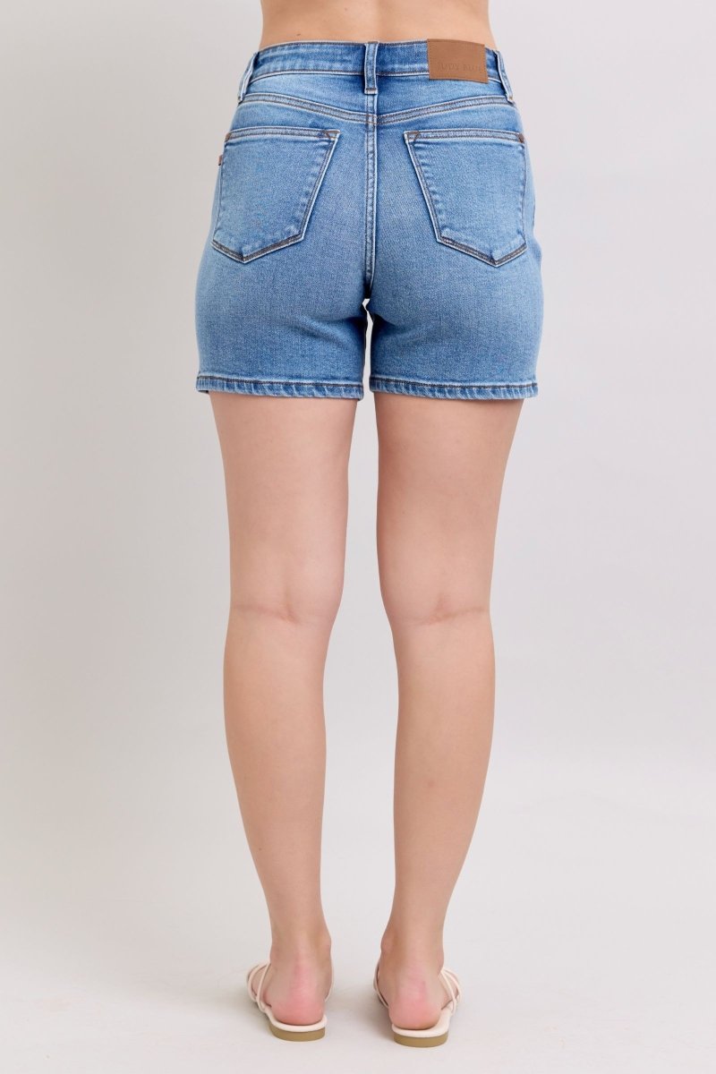 Judy Blue Full Size 2 Button Denim Shorts with Pockets Plus Size - S. M. & Co.