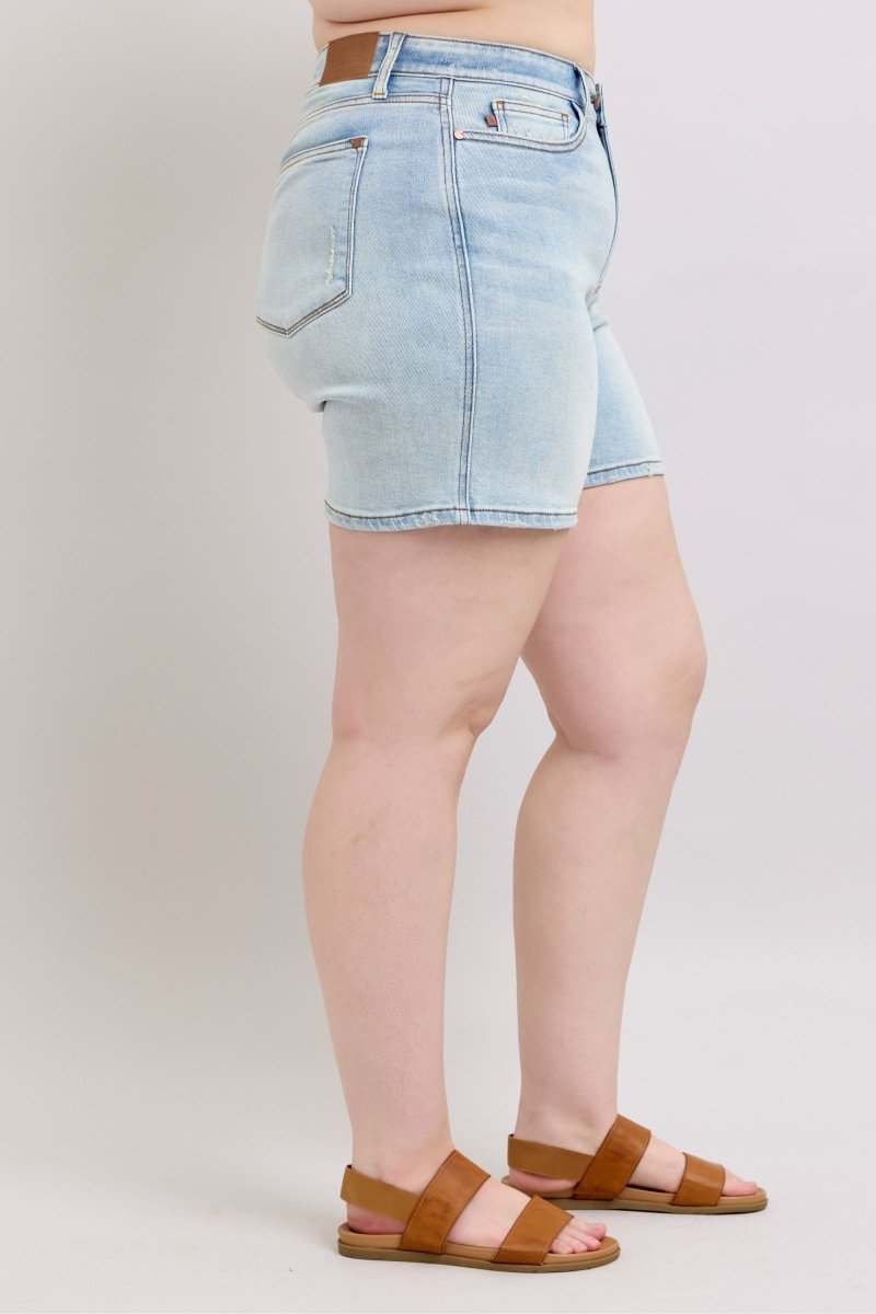 Judy Blue Full Size 2 Button Denim Shorts with Pockets Plus Size - S. M. & Co.