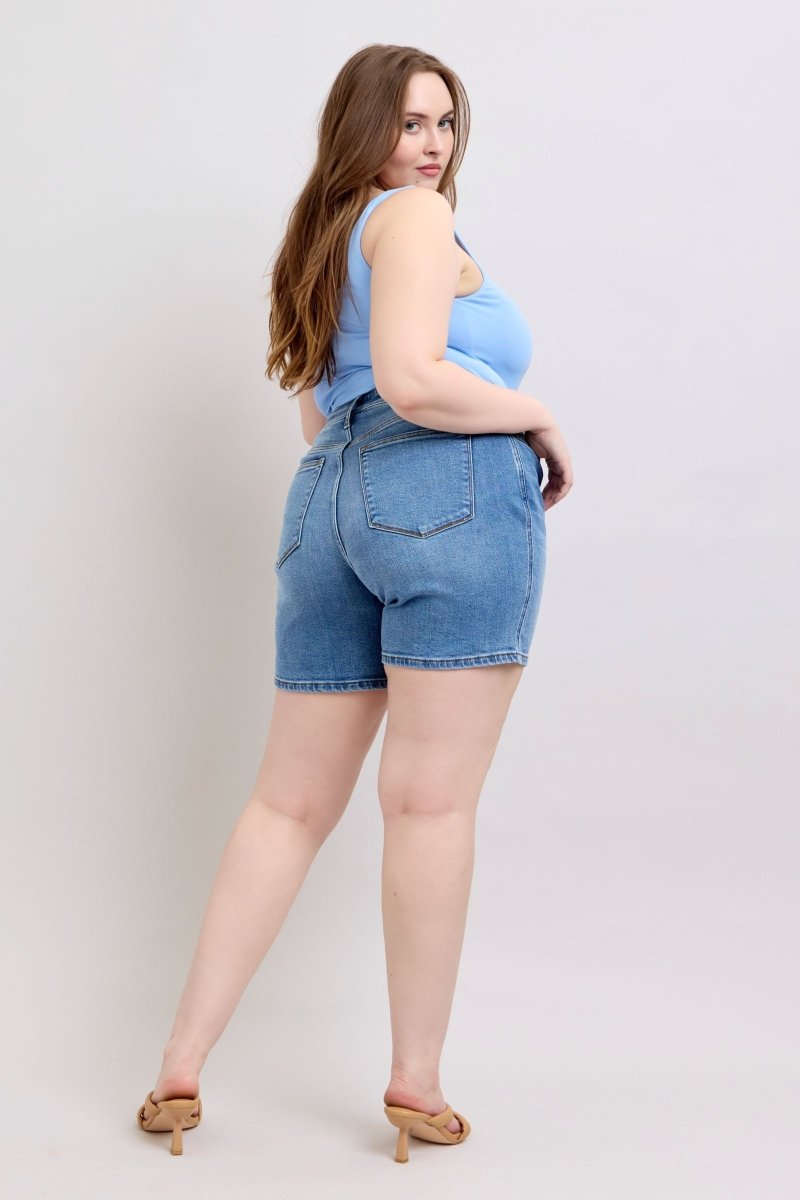 Judy Blue Full Size 2 Button Denim Shorts with Pockets Plus Size - S. M. & Co.