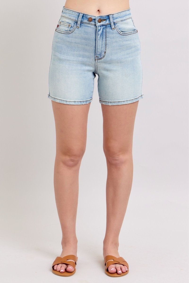 Judy Blue Full Size 2 Button Denim Shorts with Pockets Plus Size - S. M. & Co.