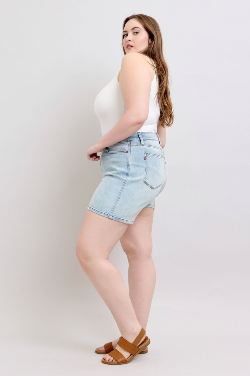 Judy Blue Full Size 2 Button Denim Shorts with Pockets Plus Size - S. M. & Co.