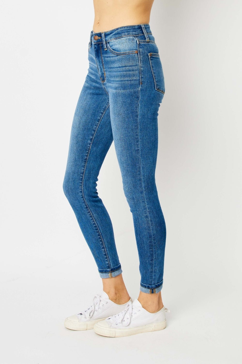 Judy Blue Full Size Cuffed Hem Skinny Jeans - S. M. & Co.