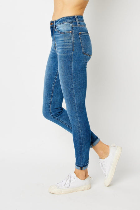 Judy Blue Full Size Cuffed Hem Skinny Jeans - S. M. & Co.