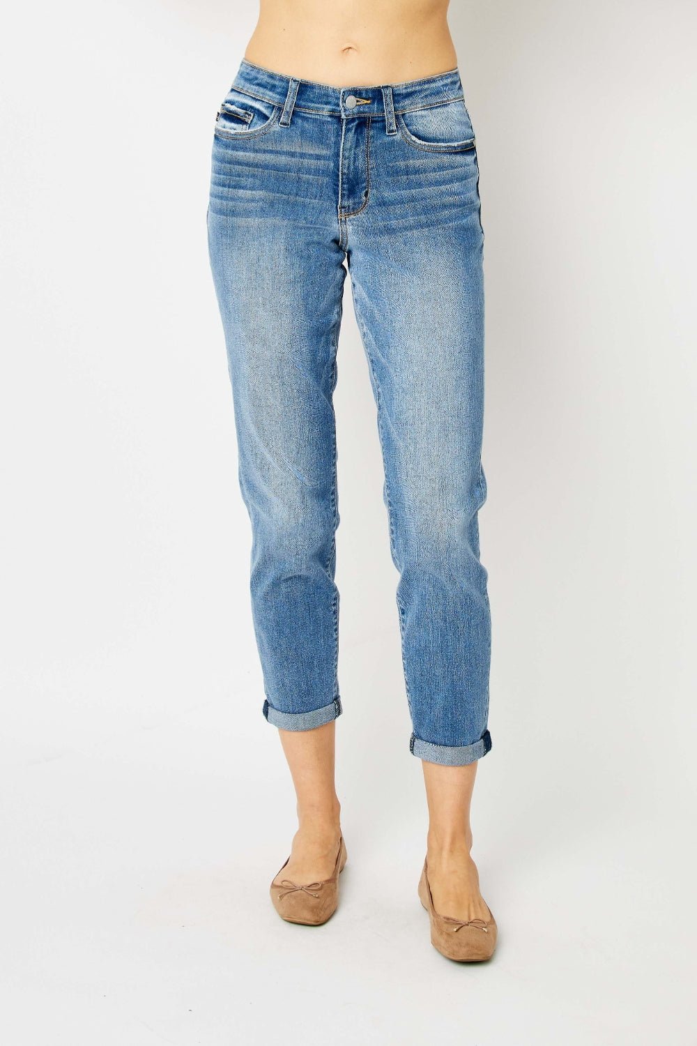 Judy Blue Full Size Cuffed Hem Slim Jeans - S. M. & Co. Denim Jeans