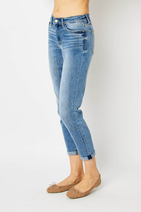 Judy Blue Full Size Cuffed Hem Slim Jeans - S. M. & Co. Denim Jeans