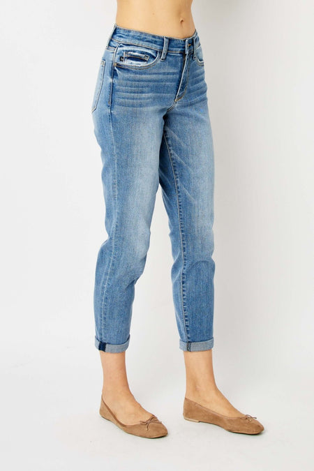 Judy Blue Full Size Cuffed Hem Slim Jeans - S. M. & Co. Denim Jeans