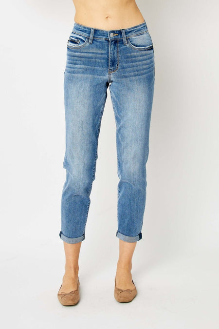 Judy Blue Full Size Cuffed Hem Slim Jeans - S. M. & Co. Denim Jeans